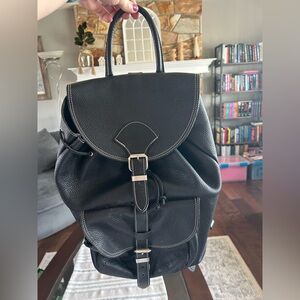 Roots Black Leather Backpack with Buckle Detail